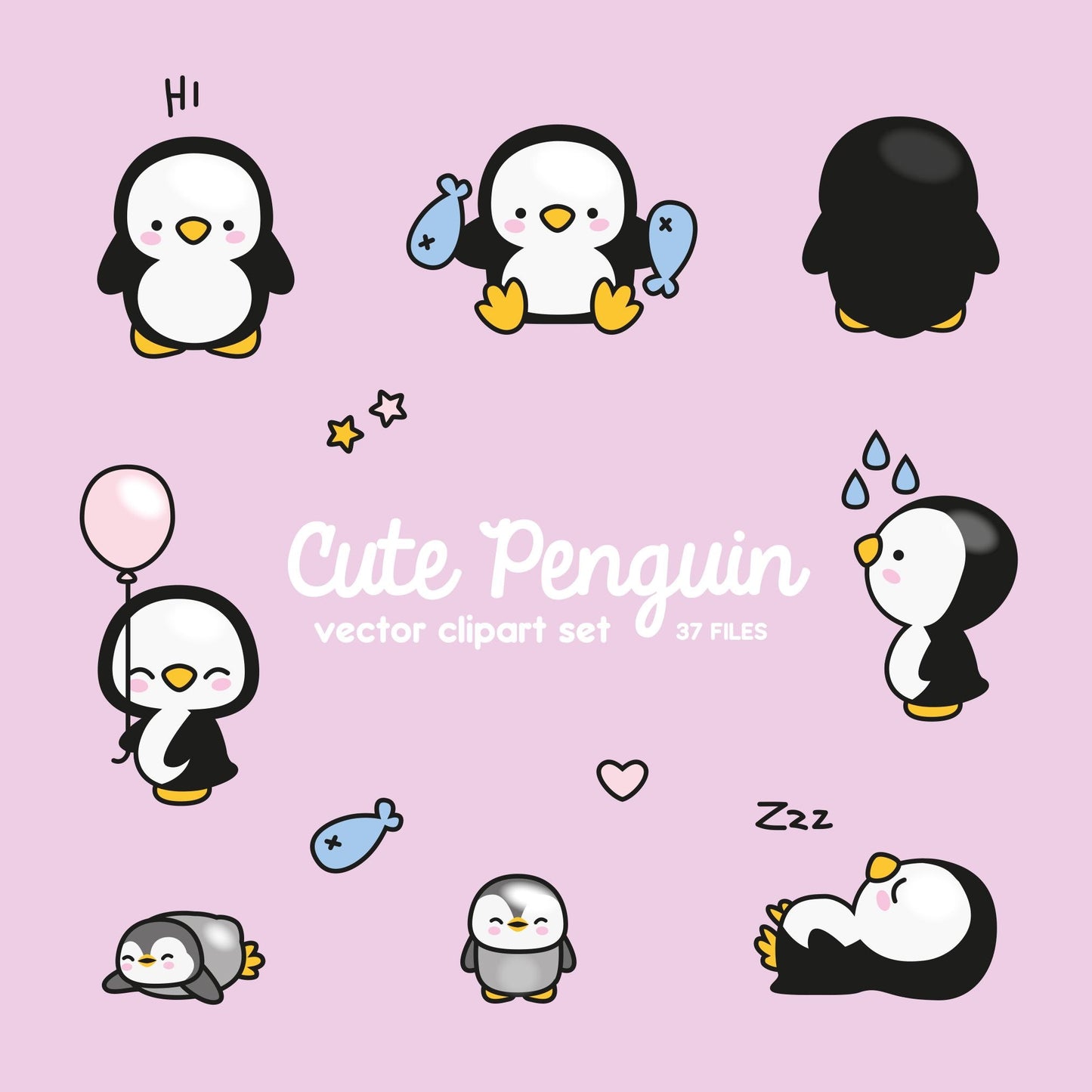 Premium Vector Clipart - Kawaii Penguins - Cute Penguins Clipart Set - High Quality Vectors - Instant Download - Kawaii Clipart