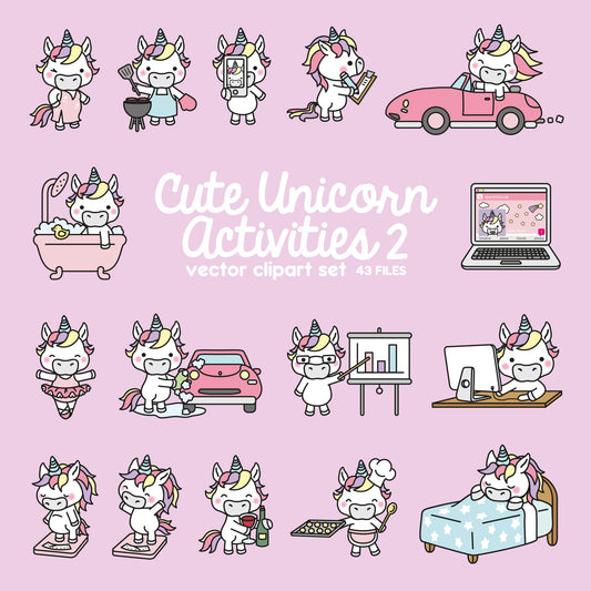 Premium Vector Clipart - Kawaii Unicorn - Cute Unicorn Planning Clipart - Even More Unicorns - Instant Download - Kawaii Clipart