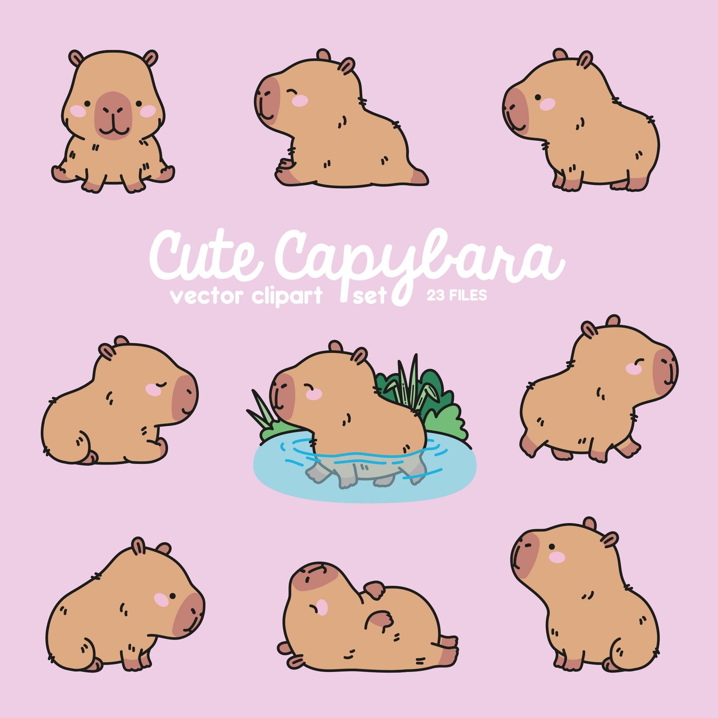 Premium Vector Clipart - Kawaii Capybara - Cute Capybara Clipart - Instant Download - Kawaii Clipart