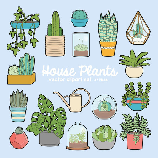 Premium Vector Clipart - House Plants Clipart - Kawaii Plants Clip Art Set - High Quality Vectors - Pretty Clipart - Pot Plants Clipart Set