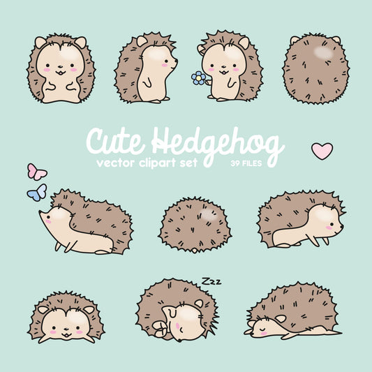 Premium Vector Clipart - Kawaii Hedgehogs - Cute Hedgehogs Clipart Set - High Quality Vectors - Instant Download - Kawaii Clipart