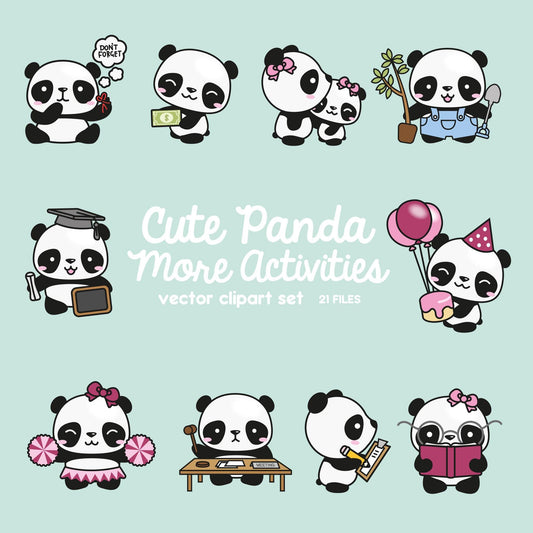 Premium Vector Clipart - More Kawaii Pandas - More Cute Pandas Clipart Set - High Quality Vectors - Instant Download - Kawaii Clipart