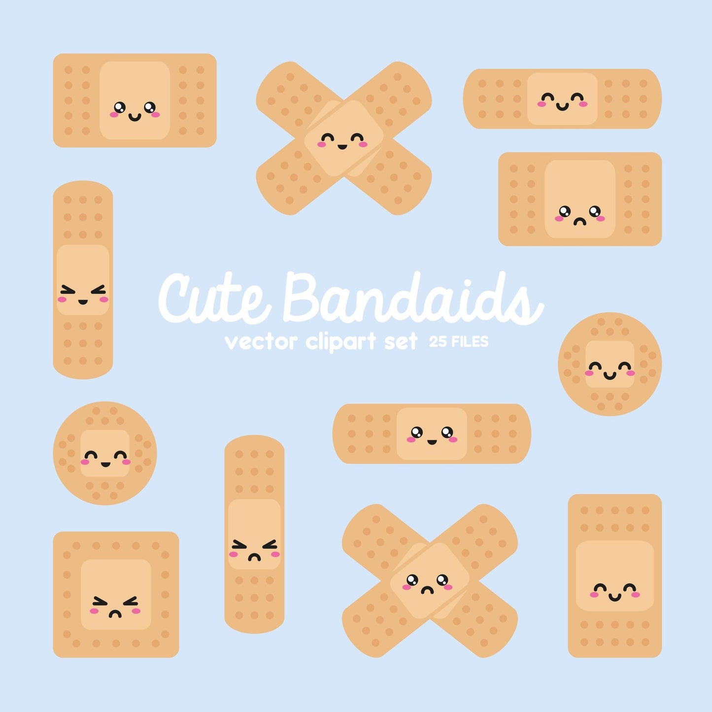 Premium Vector Clipart - Kawaii Bandaids - Cute Bandaids Clipart Set - High Quality Vectors - Instant Download - Kawaii Clipart