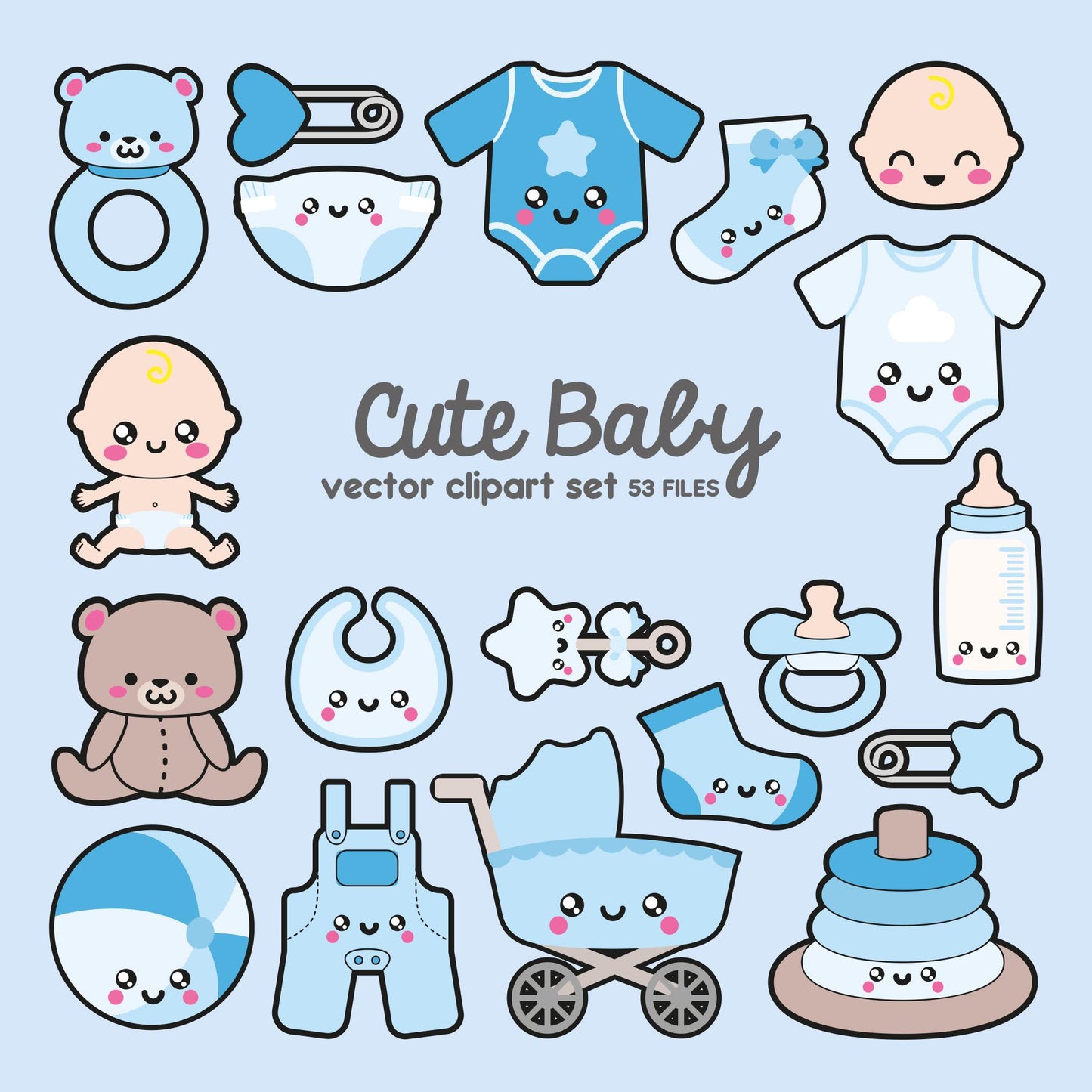 Premium Vector Clipart - Kawaii Baby Clipart - Kawaii Baby Blue Clipart - High Quality Vectors - Instant Download - Kawaii Maternity Clipart