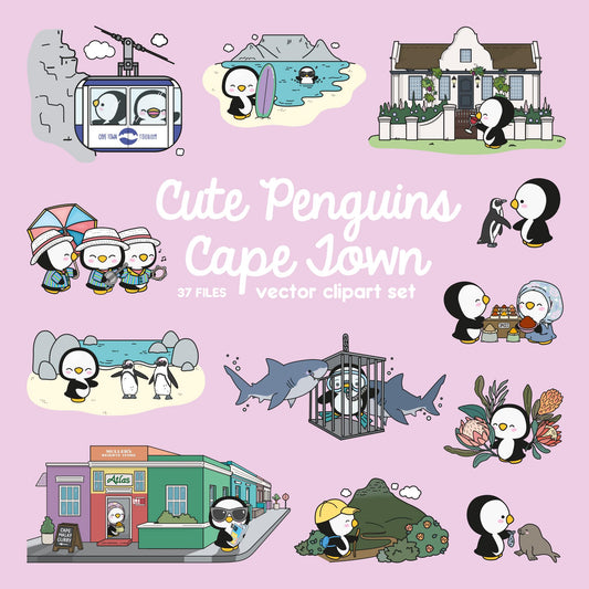 Premium Vector Clipart - Kawaii Penguins - Cape Town - High Quality Vectors - Kawaii Travel Clipart