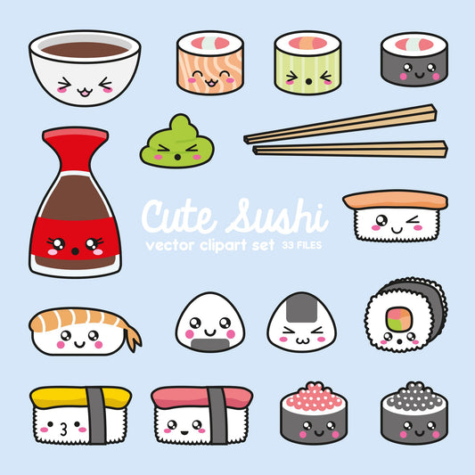 Premium Vector Clipart - Kawaii Sushi Clipart - Kawaii Sushi Clip Art Set - High Quality Vectors - Instant Download - Kawaii Clipart