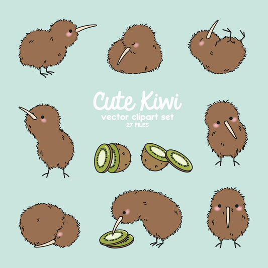 Premium Vector Clipart - Kawaii Kiwi - Cute Kiwi Bird Clipart Set - High Quality Vectors - Instant Download - Kawaii Clipart