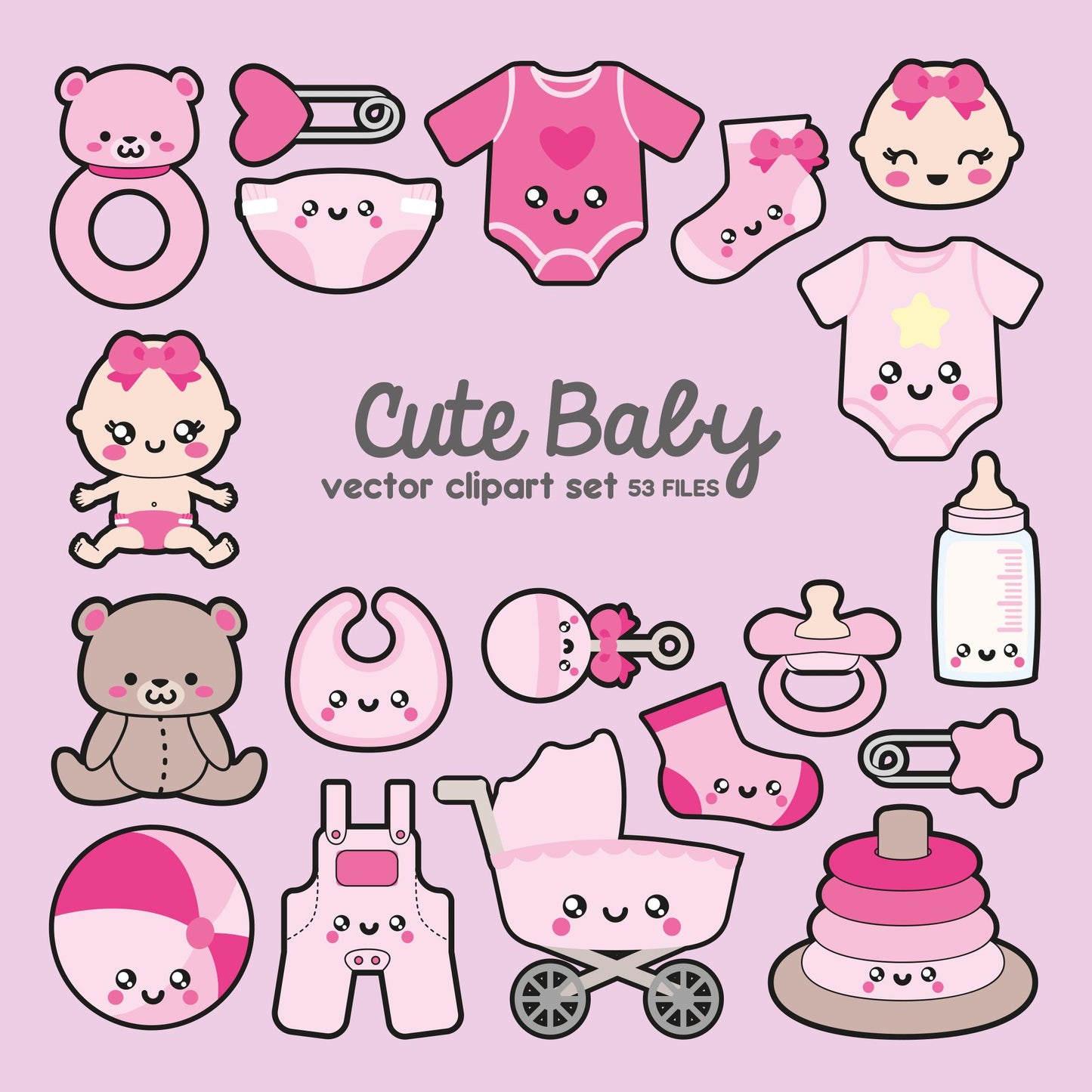 Premium Vector Clipart - Kawaii Baby Clipart - Kawaii Baby Clip art Set - High Quality Vectors - Instant Download - Kawaii Maternity Clipart