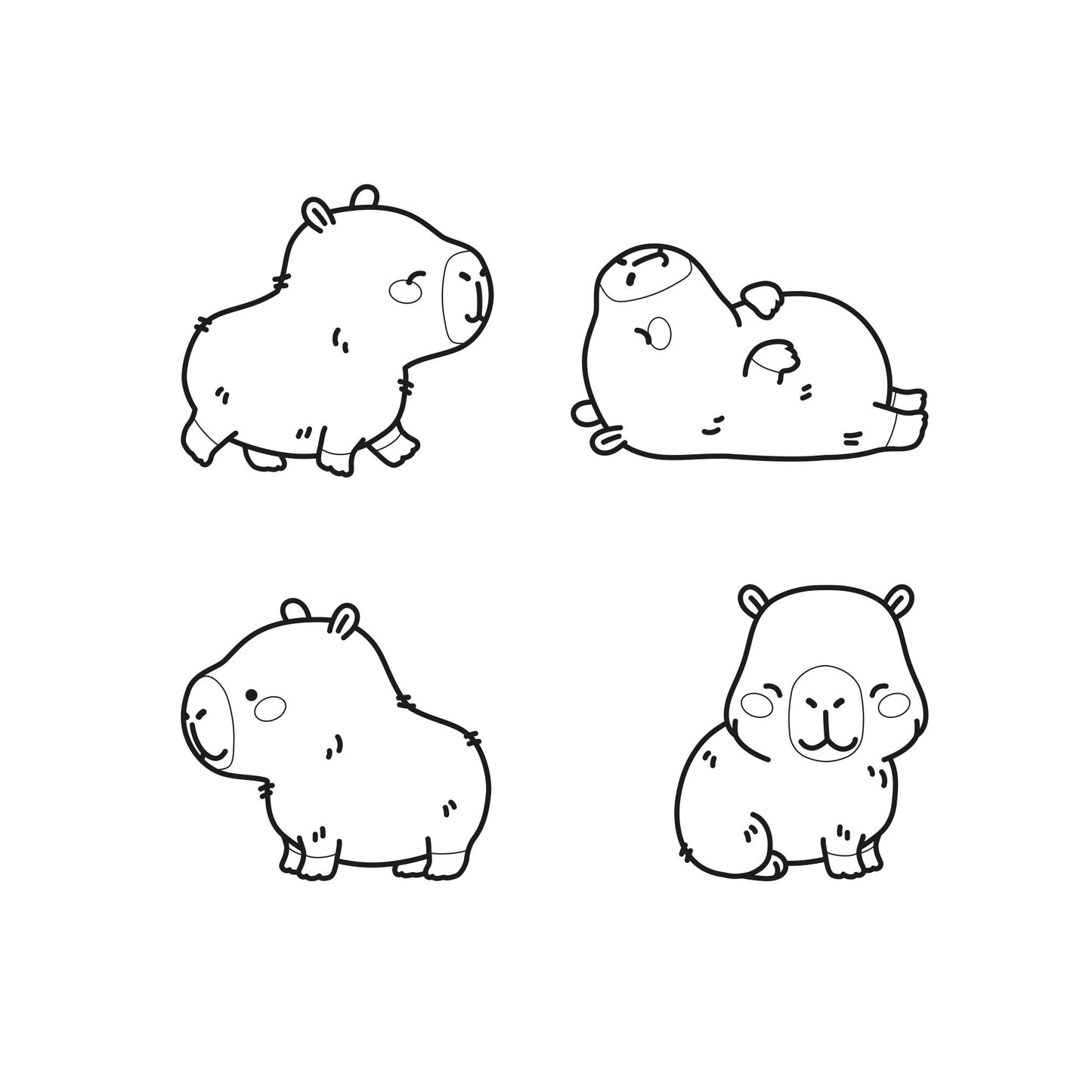 Premium Vector Clipart - Kawaii Capybara - Cute Capybara Clipart - Instant Download - Kawaii Clipart - Outlines