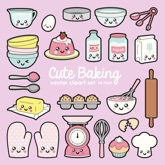 Premium Vector Clipart - Kawaii Baking Clipart - Kawaii baking Clip art Set - High Quality Vectors - Instant Download - Kawaii Bake Clipart