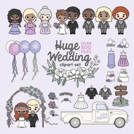 Premium Vector Clipart - Cute 'lil Me - HUGE Clipart Wedding Set - Kawaii Clipart - DIY Stationary / Invitation Design Set