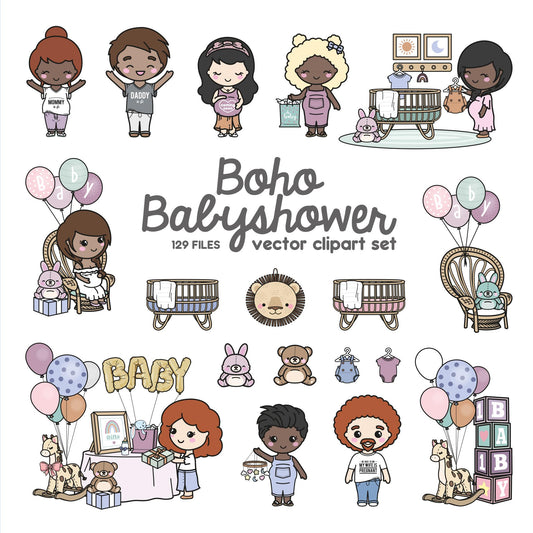 Premium Vector Clipart - Kawaii Halloween Girl - Cute Me Baby Shower Clipart Set - Pregnancy - Kawaii Halloween Clipart