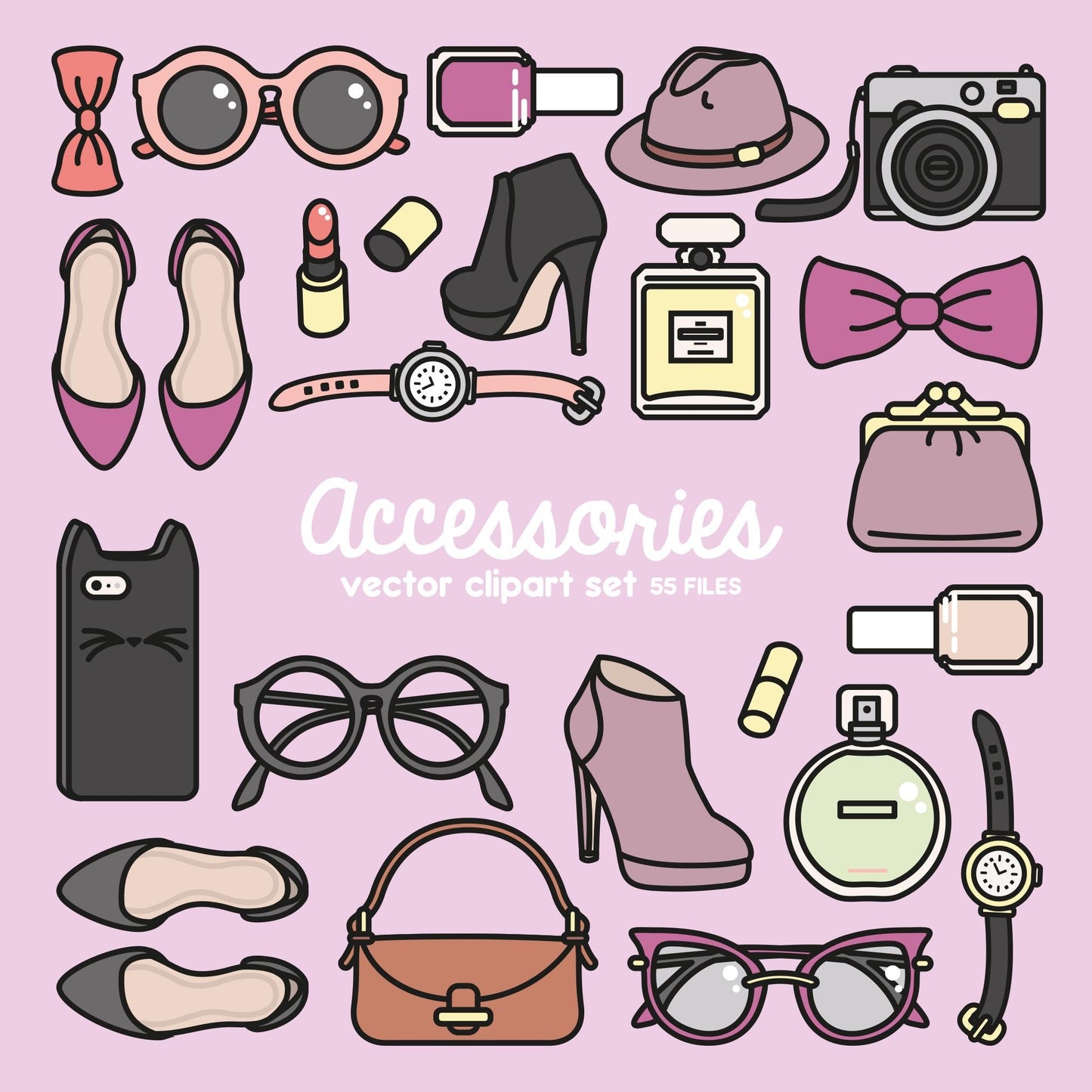 Premium Vector Clipart - Pretty Accessories Clipart - Kawaii Fashion Clip Art Set - High Quality Vectors - Instant Download - Kawaii Clipart