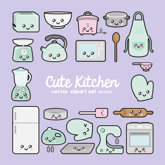 Premium Vector Clipart - Kawaii Kitchen Clipart - Kawaii Kitchen Clip art Set - High Quality Vectors - Instant Download - Kawaii Clipart