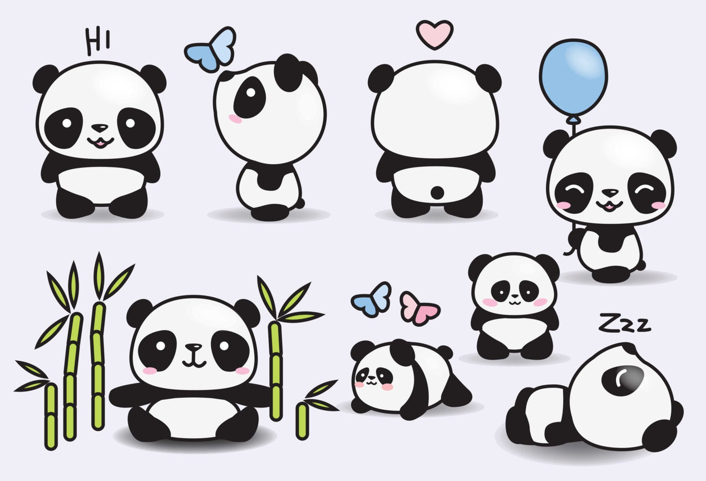 Premium Vector Clipart - Kawaii Pandas - Cute Pandas Clipart Set - High Quality Vectors - Instant Download - Kawaii Clipart