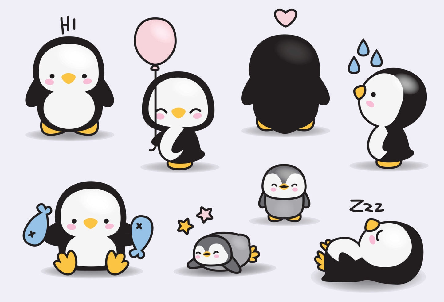 Premium Vector Clipart - Kawaii Penguins - Cute Penguins Clipart Set - High Quality Vectors - Instant Download - Kawaii Clipart