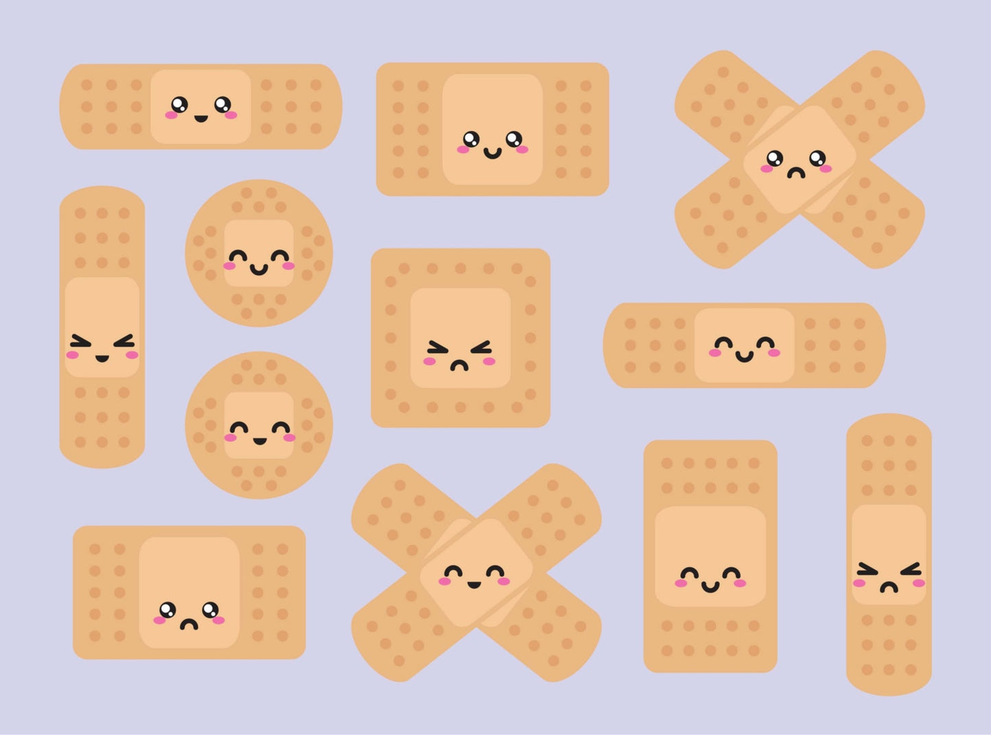 Premium Vector Clipart - Kawaii Bandaids - Cute Bandaids Clipart Set - High Quality Vectors - Instant Download - Kawaii Clipart