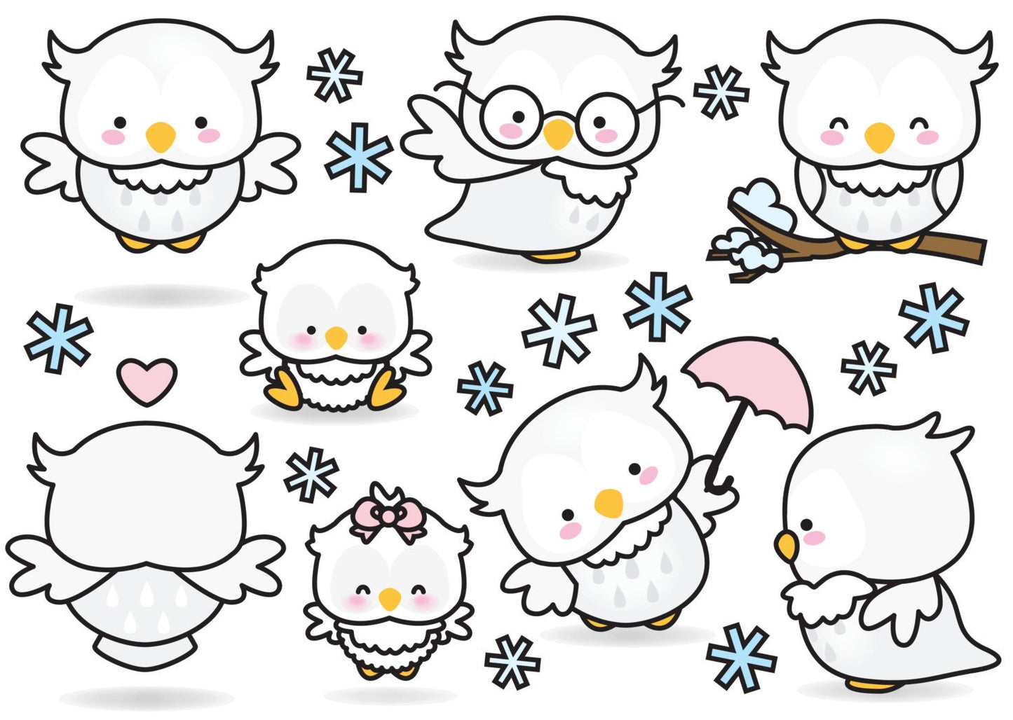 Premium Vector Clipart - Kawaii Owls - Cute Owls Clipart Set - High Quality Vectors - Instant Download - Kawaii Clipart