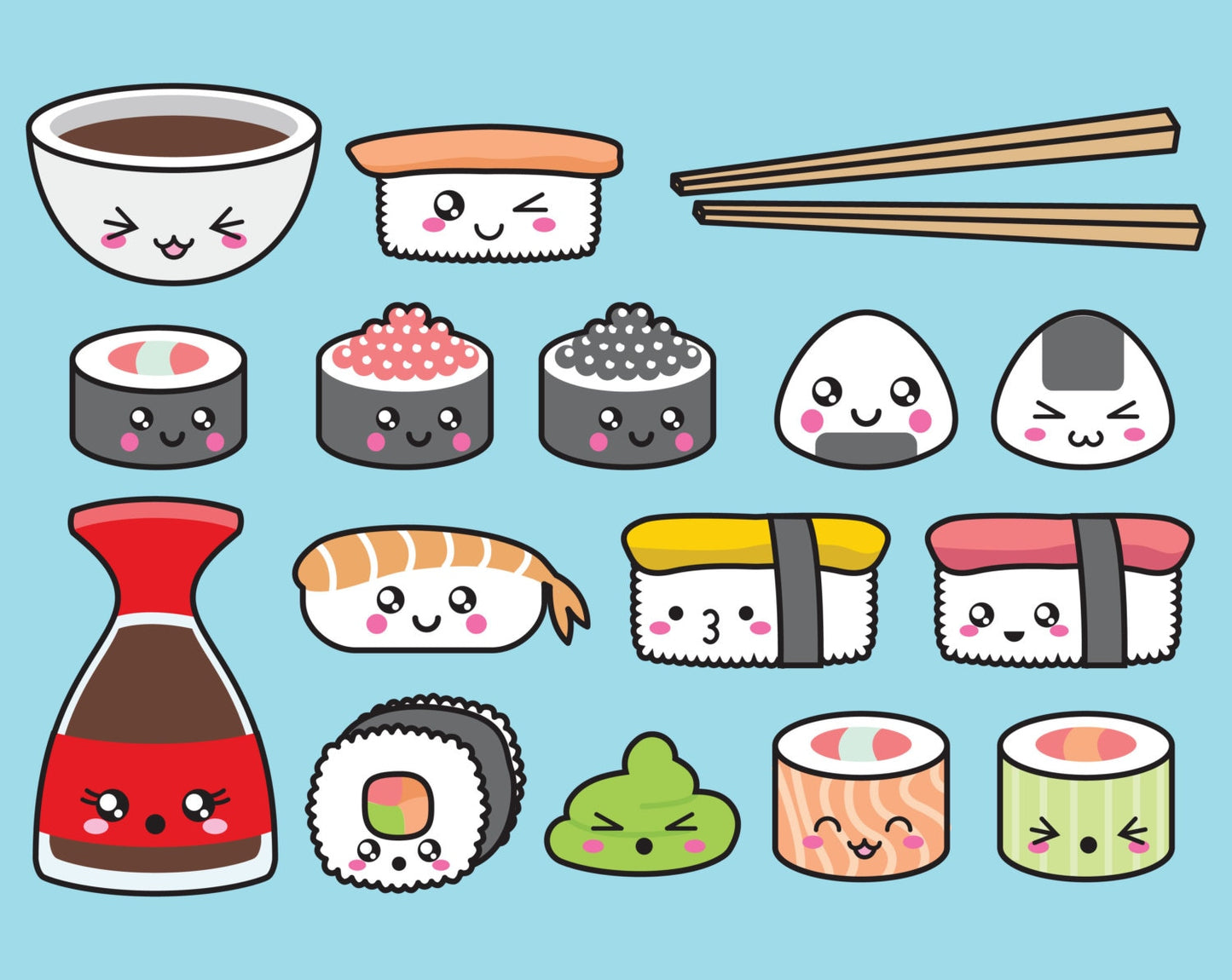 Premium Vector Clipart - Kawaii Sushi Clipart - Kawaii Sushi Clip Art Set - High Quality Vectors - Instant Download - Kawaii Clipart