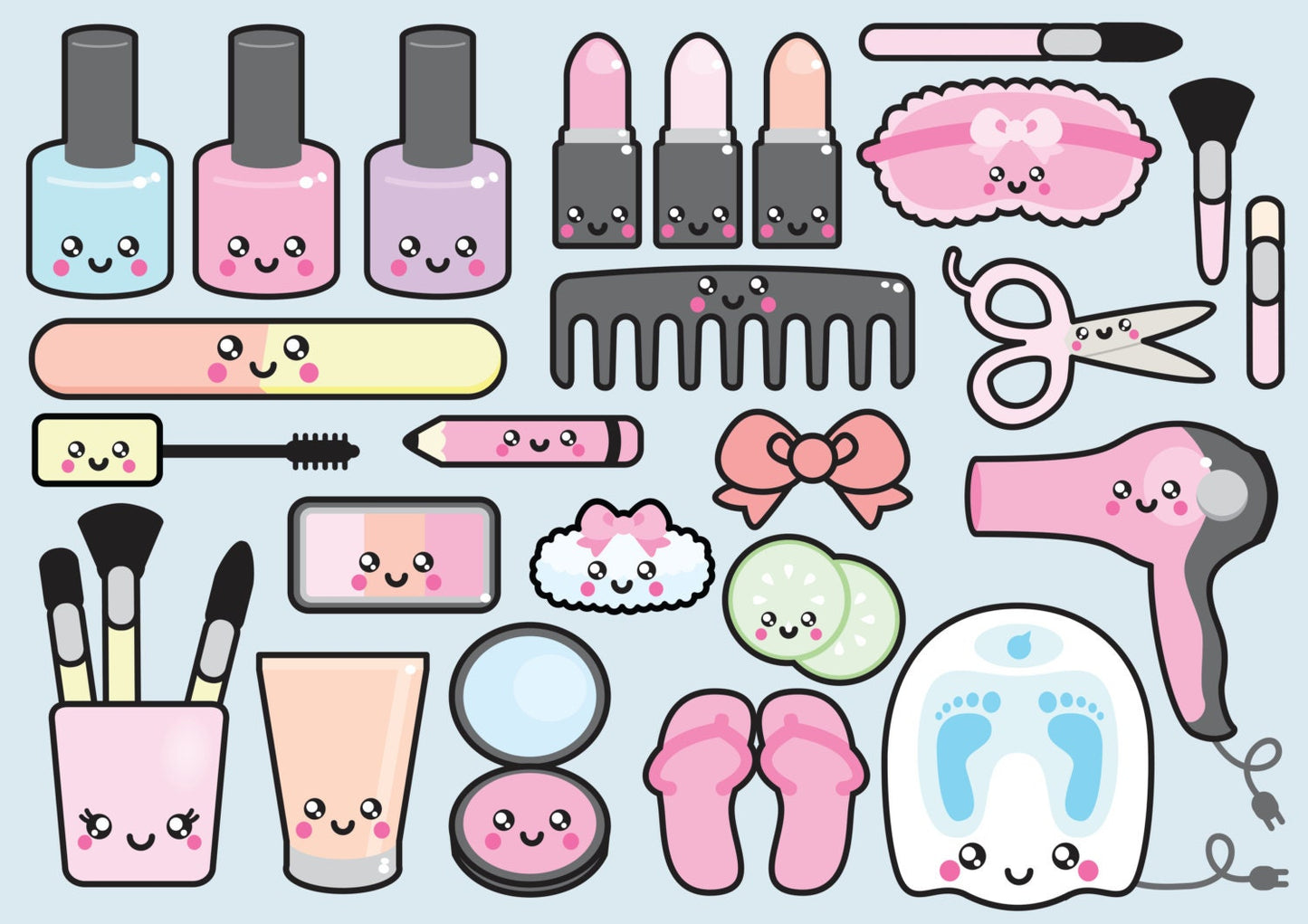 Premium Vector Clipart - Kawaii Beauty Clipart - Kawaii Beauty Clip art Set - High Quality Vectors - Instant Download - Kawaii Spa Clipart