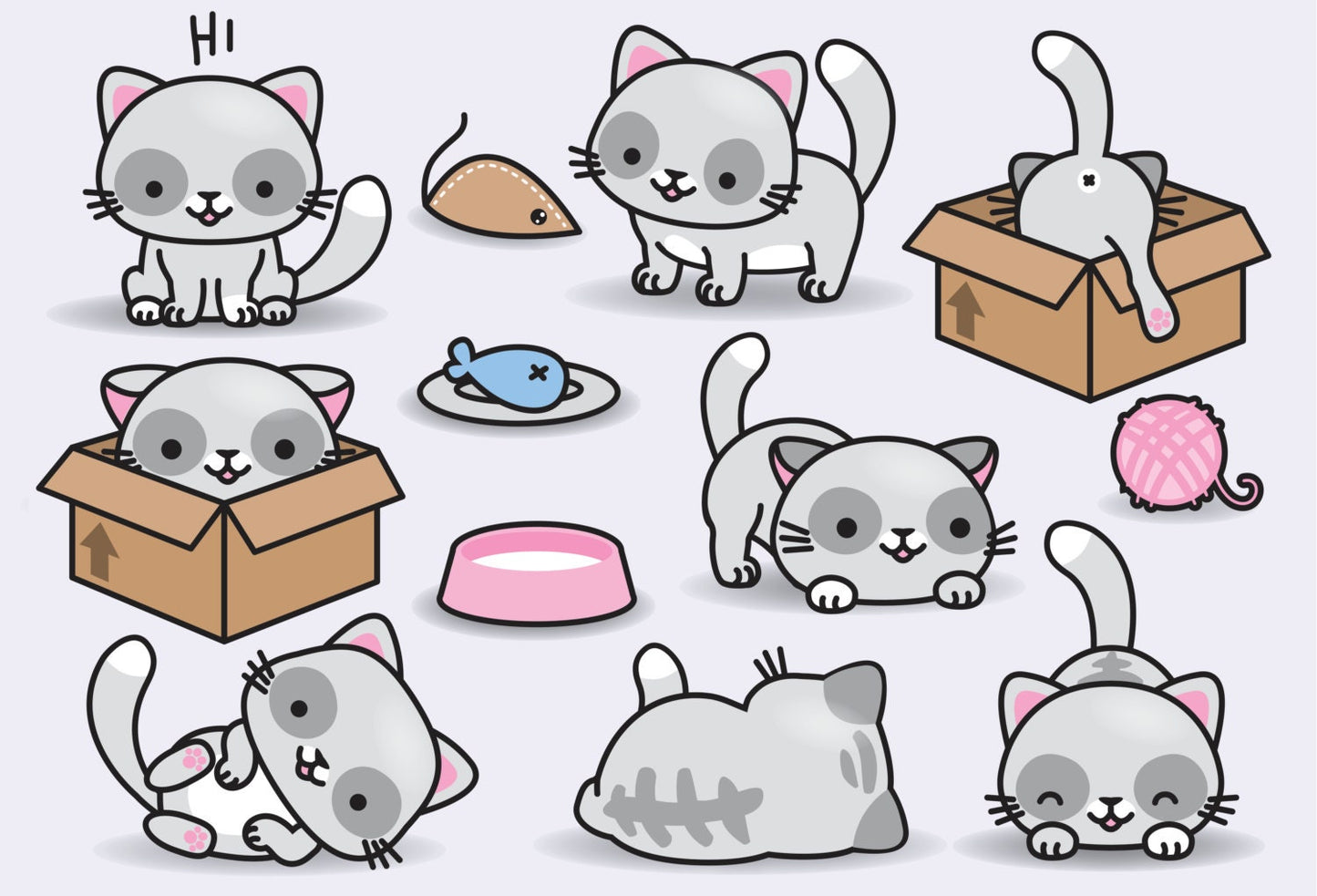 Premium Vector Clipart - Kawaii Cats - Cute Cats Clipart Set - High Quality Vectors - Instant Download - Kawaii Clipart